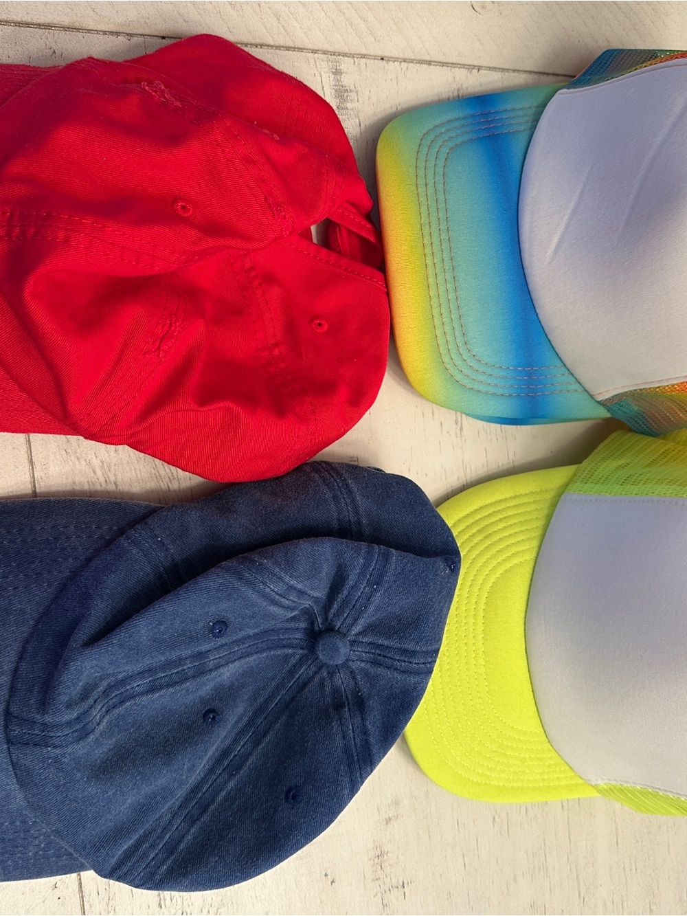 Source Unknown Red, Navy, Rainbow and Neon Yellow Kids Caps Set